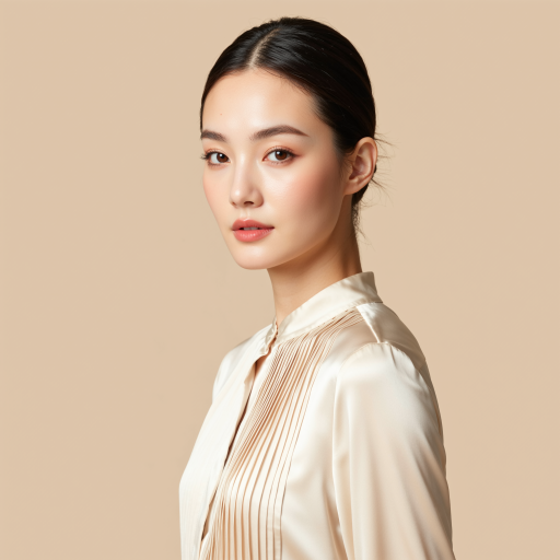 四十五岁左右女性用户头像，穿职业装，米色背景，正面微笑表情